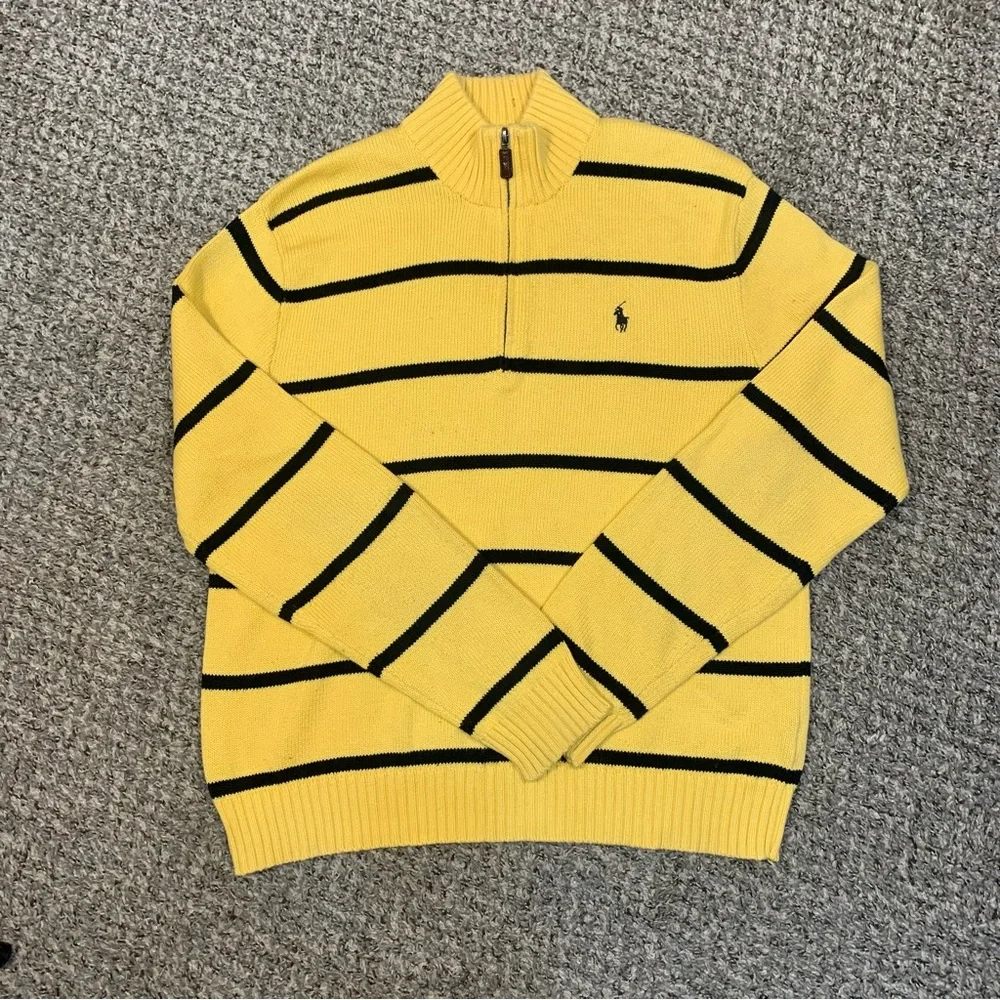 Polo Ralph Lauren VTG Quarter Zip Pullover Striped Cotton Sweater - Picture 1 of 13
